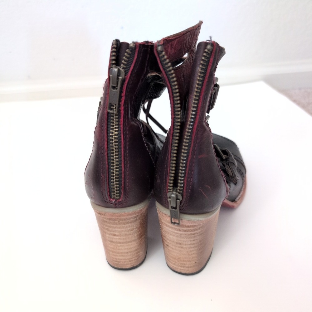 Freebird by Steven Braeden Black Burgundy Leather Buckle Cage Booties Womens 7 - Picture 7 of 10